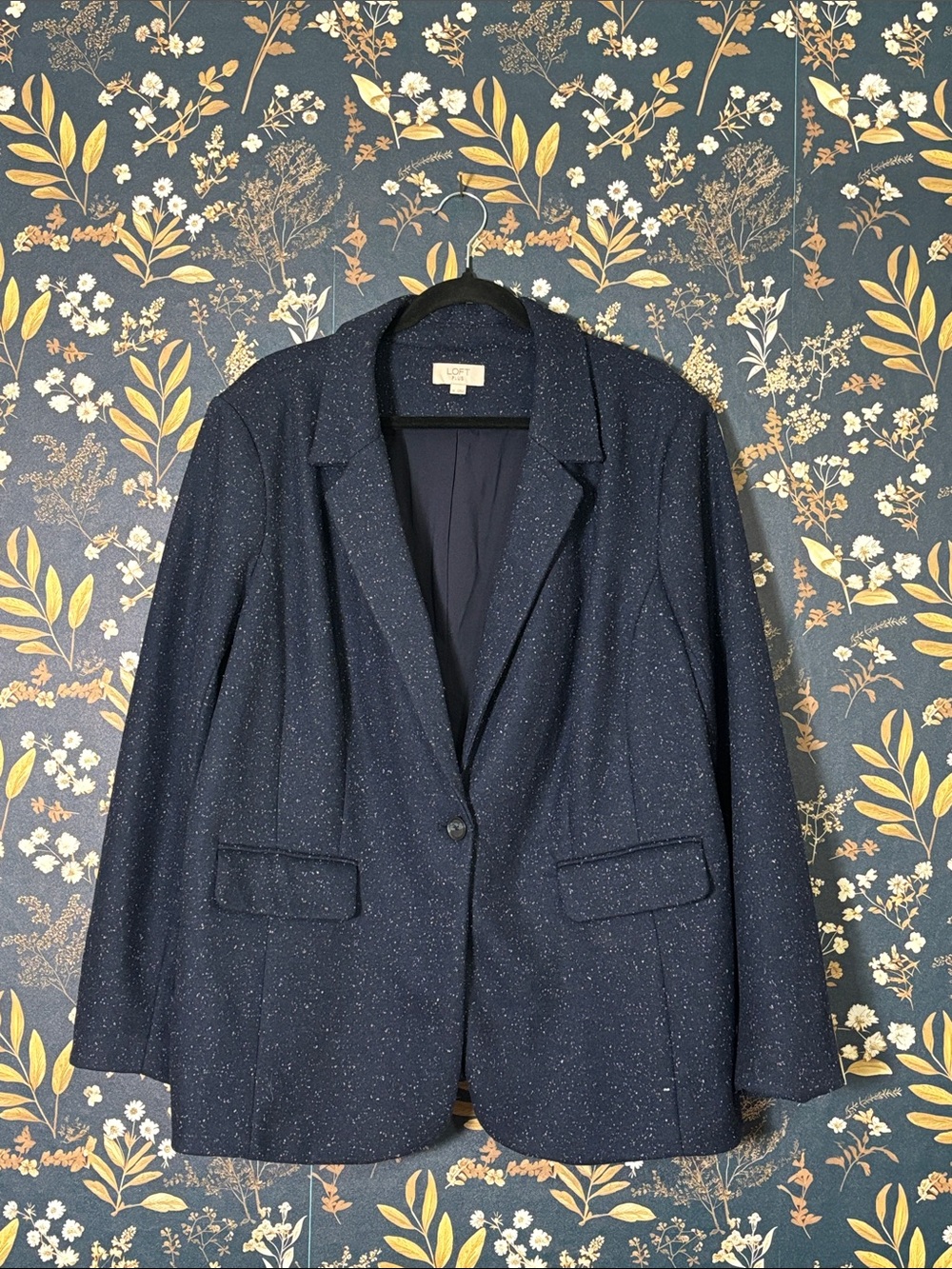LOFT Navy Speckle Blazer Coat Wool Blend Size 18